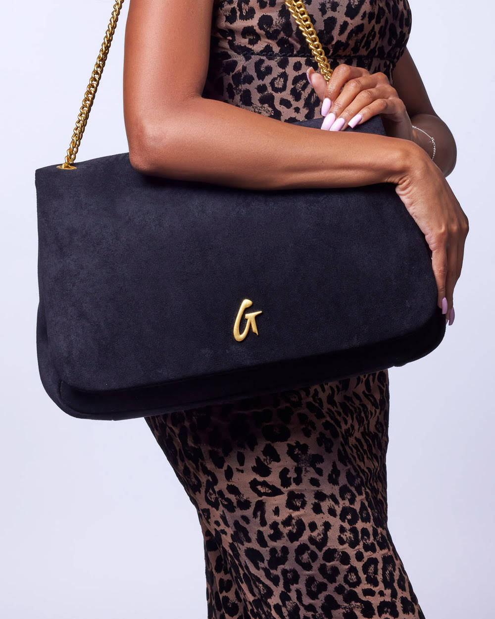 Large Vegan Suede Flap Laptop Bag - Black
