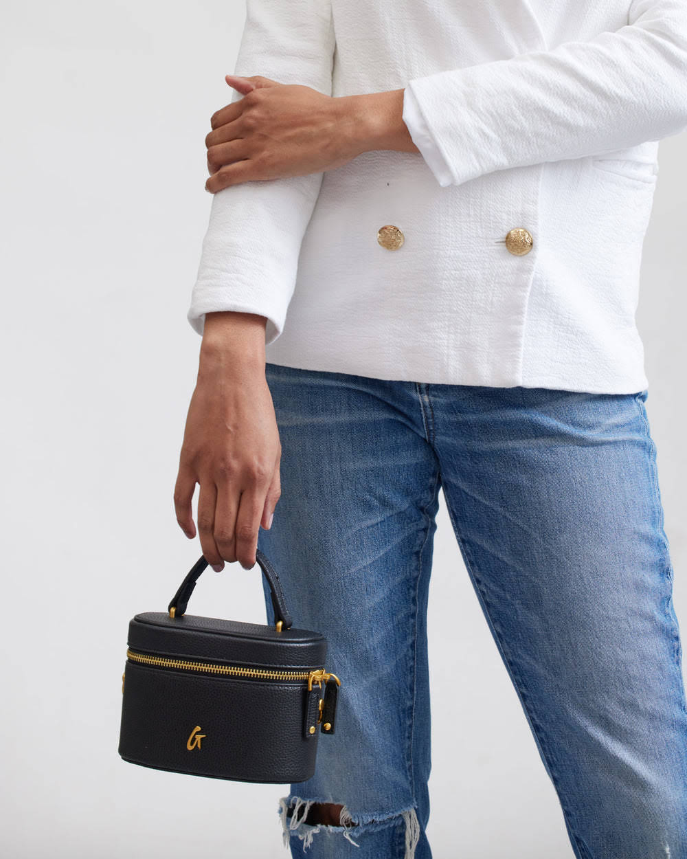 Mini Textured Vegan Leather Vanity Bag - Black