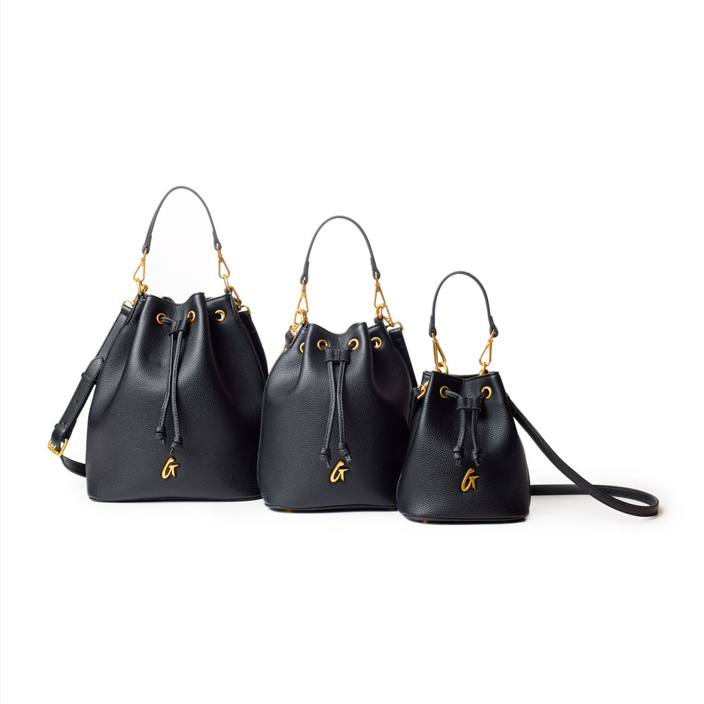 Mini Vegan Leather Bucket Bag - Black