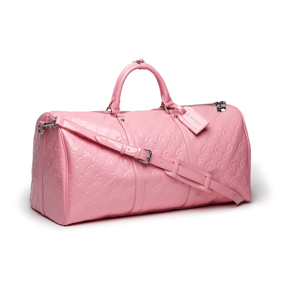 Mirrored Vegan Leather Duffle Bag - Pink