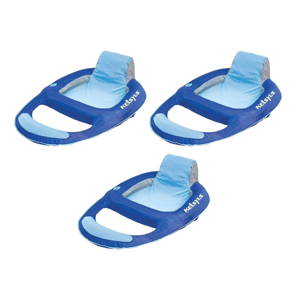 Kelsyus Floating Pool Lounger Inflatable Chair With Cup Holder Blue 2 Pack - 80014