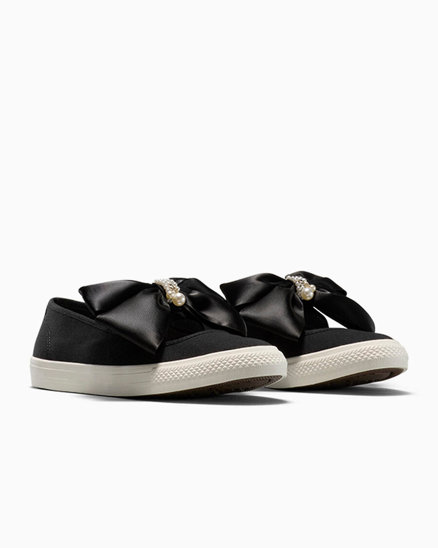 Women's Canvas Ballet Flat With Charms - Black - Black/Egret/Gold