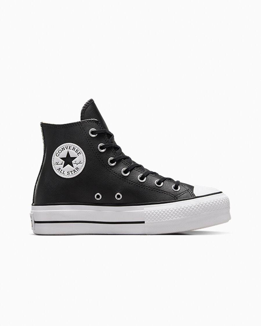 Leather Platform High Top Sneaker - Black - Black/Black/White
