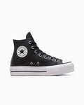 Leather Platform High Top Sneaker - Black - Black/Black/White