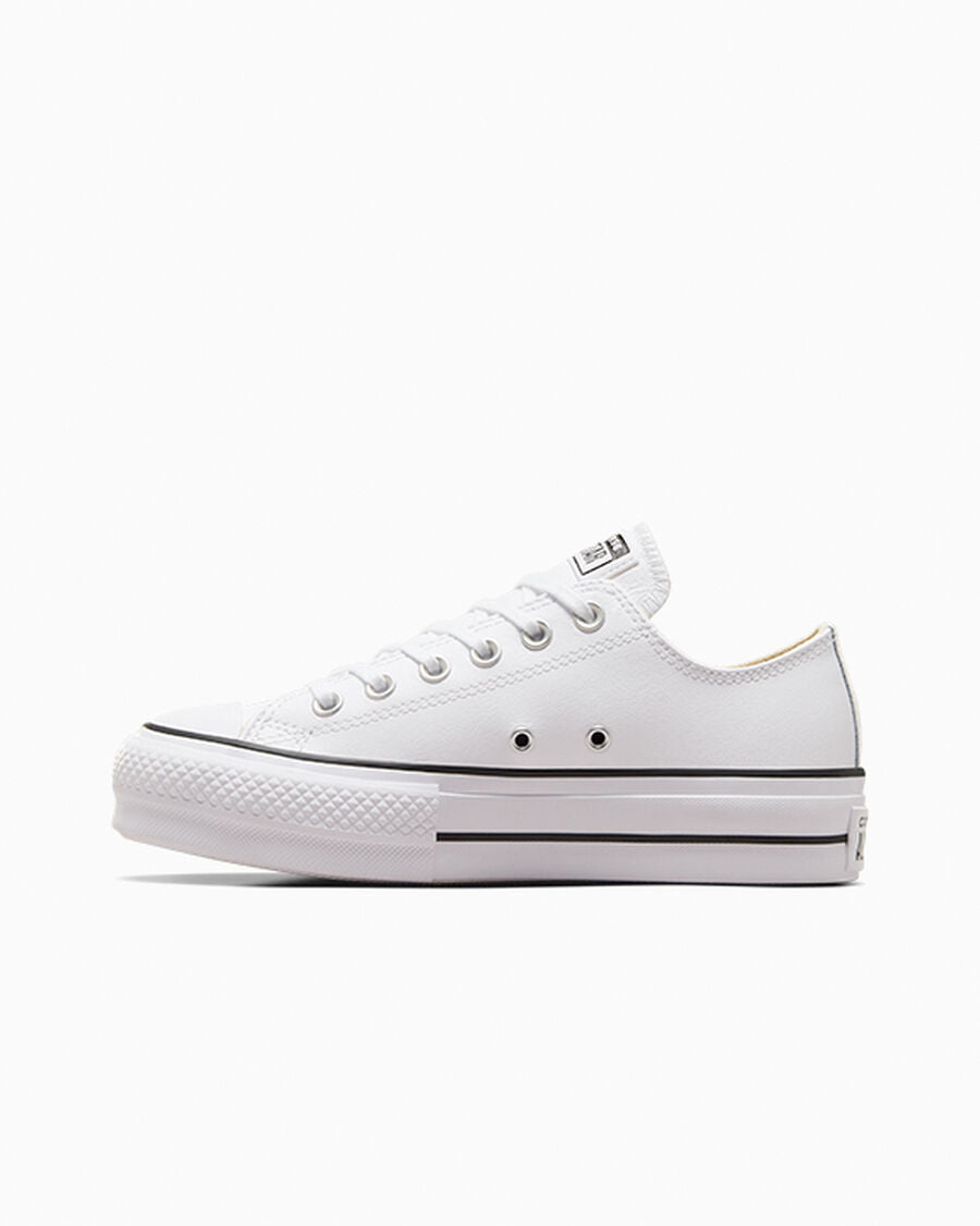 Leather Platform Low Top Sneaker - Black - White/Black/White