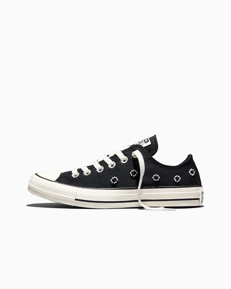 Beaded Floral Canvas Twill Low Top Sneaker