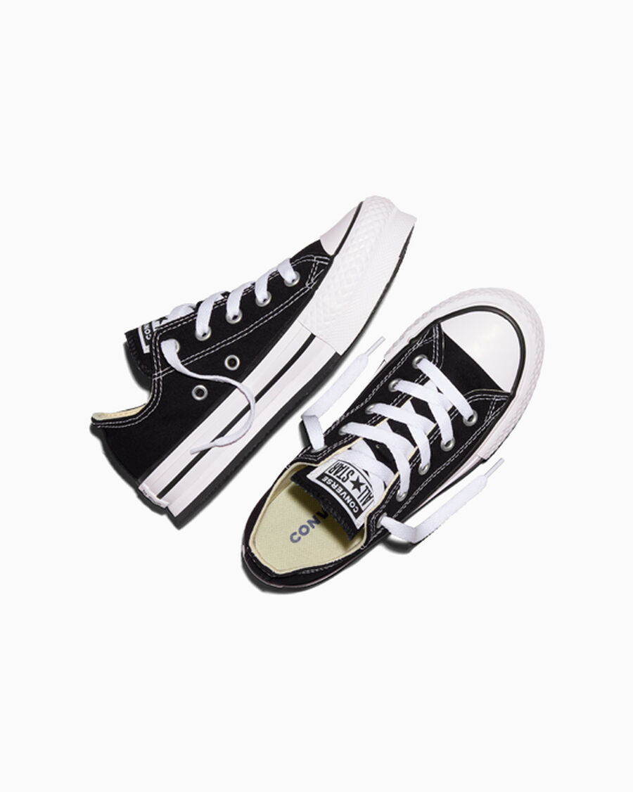 Kids Canvas Platform Low Top Sneaker - Black - Black/White/Black