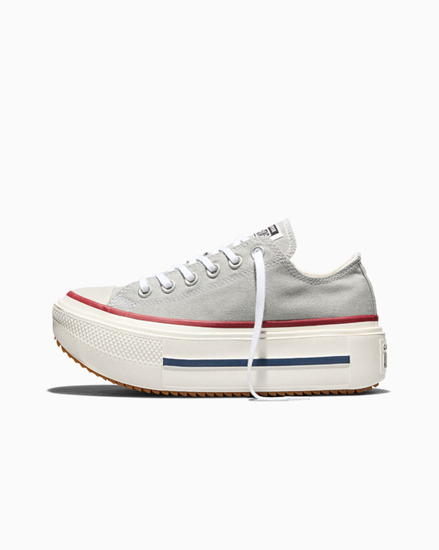 Double-Stack Canvas Platform Low Top Sneaker - Grey Area/Egret/Garnet