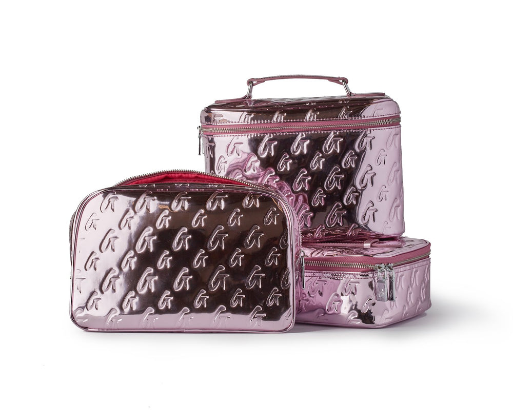 Large Metallic Vegan Leather Toiletry Bag - Pink