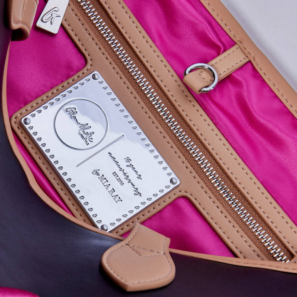 Vegan Leather Laptop Tote With Pouch - Black Pink