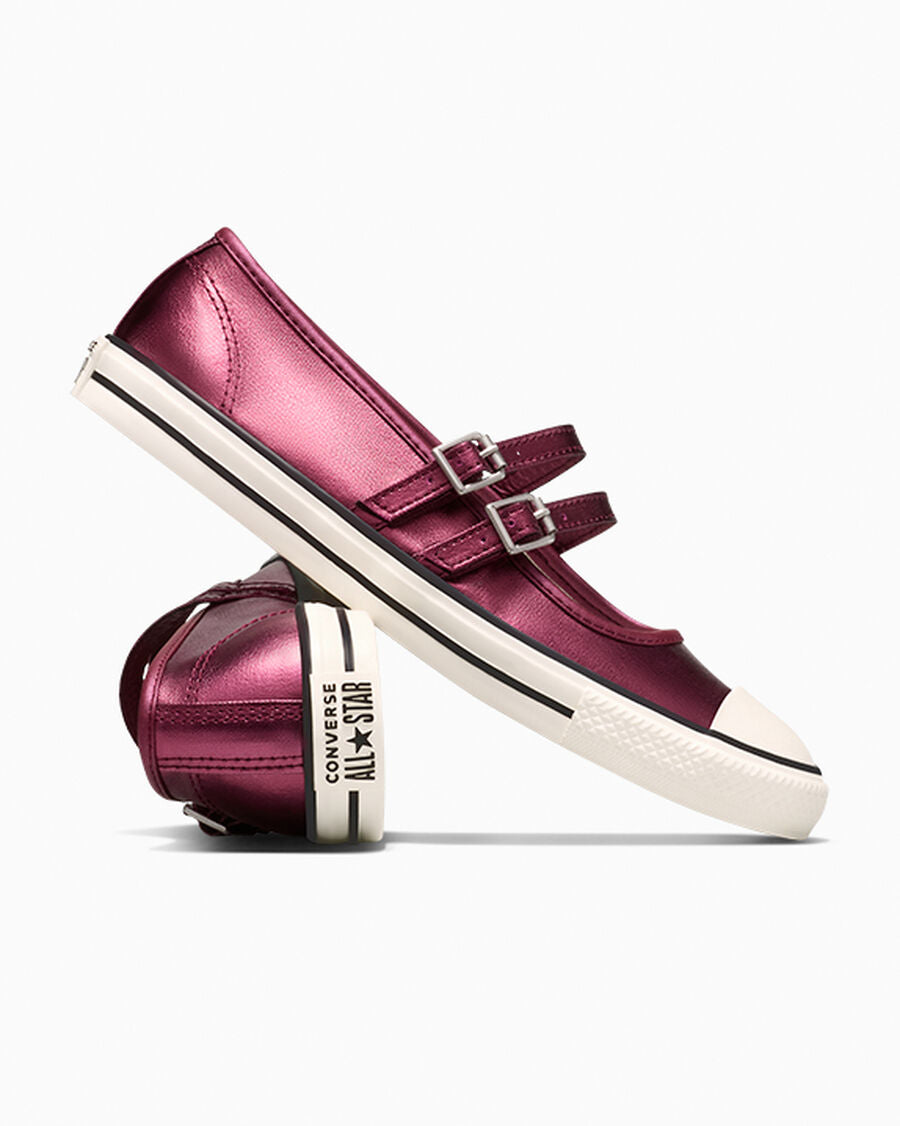 Metallic Canvas Mary Jane Low Top Shoe - Burgundy Metallic/Egret/Black