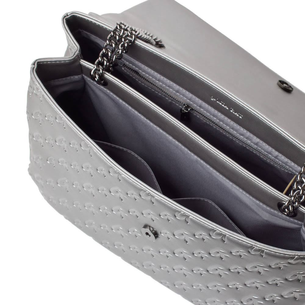 Large Vegan Leather Flap Bag - Platinum
