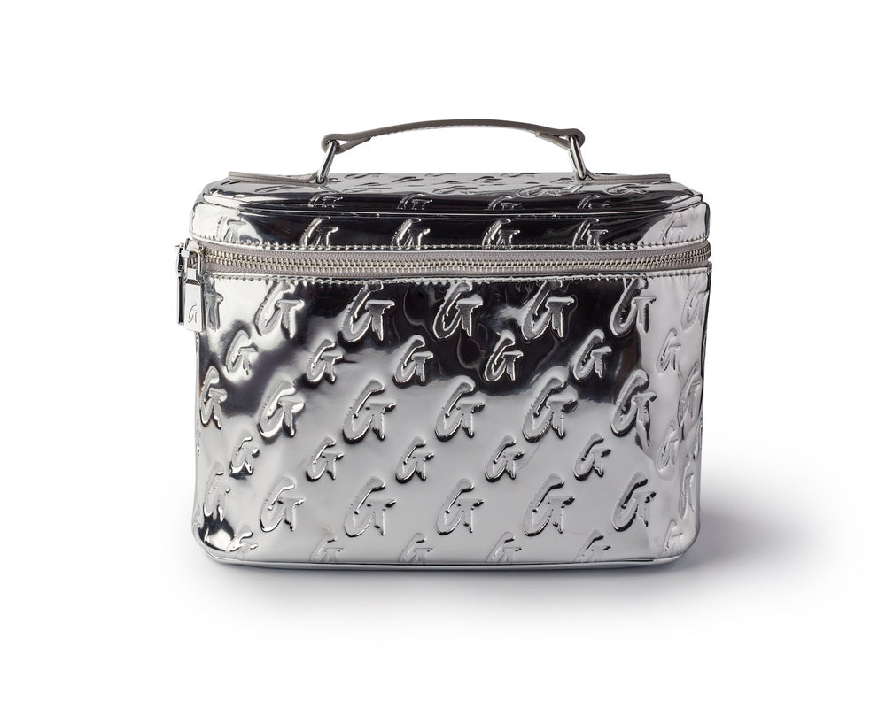 Large Metallic Vegan Leather Toiletry Bag - Silver