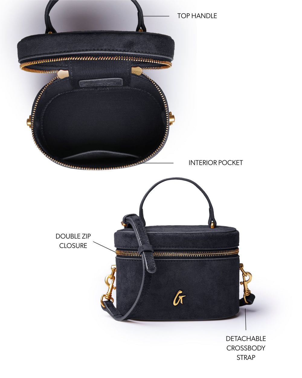 Mini Vegan Suede Top Handle Bag - Black