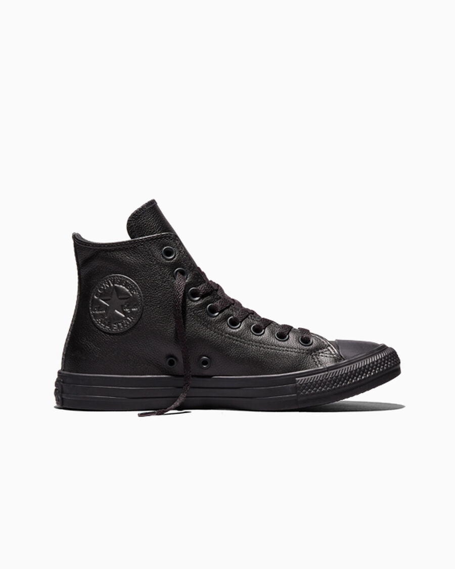 Leather High Top Sneaker - Black - Black Mono