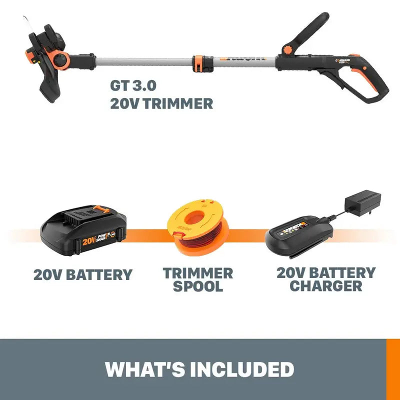 WORX 20V Cordless Trimmer & Edger, 12in Cutting Diameter, 2 Batteries - WG163
