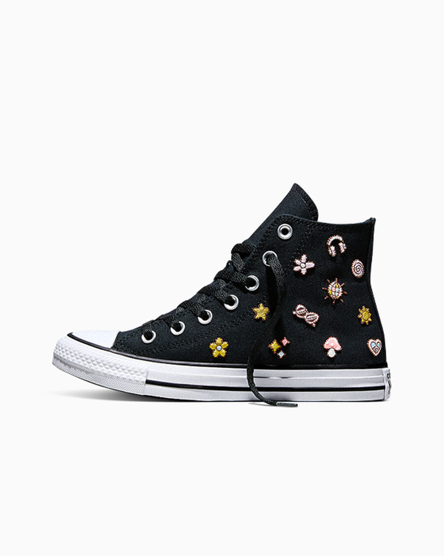 Women's Embroidered Canvas High-Top Sneaker - Black/New Found Bloom
