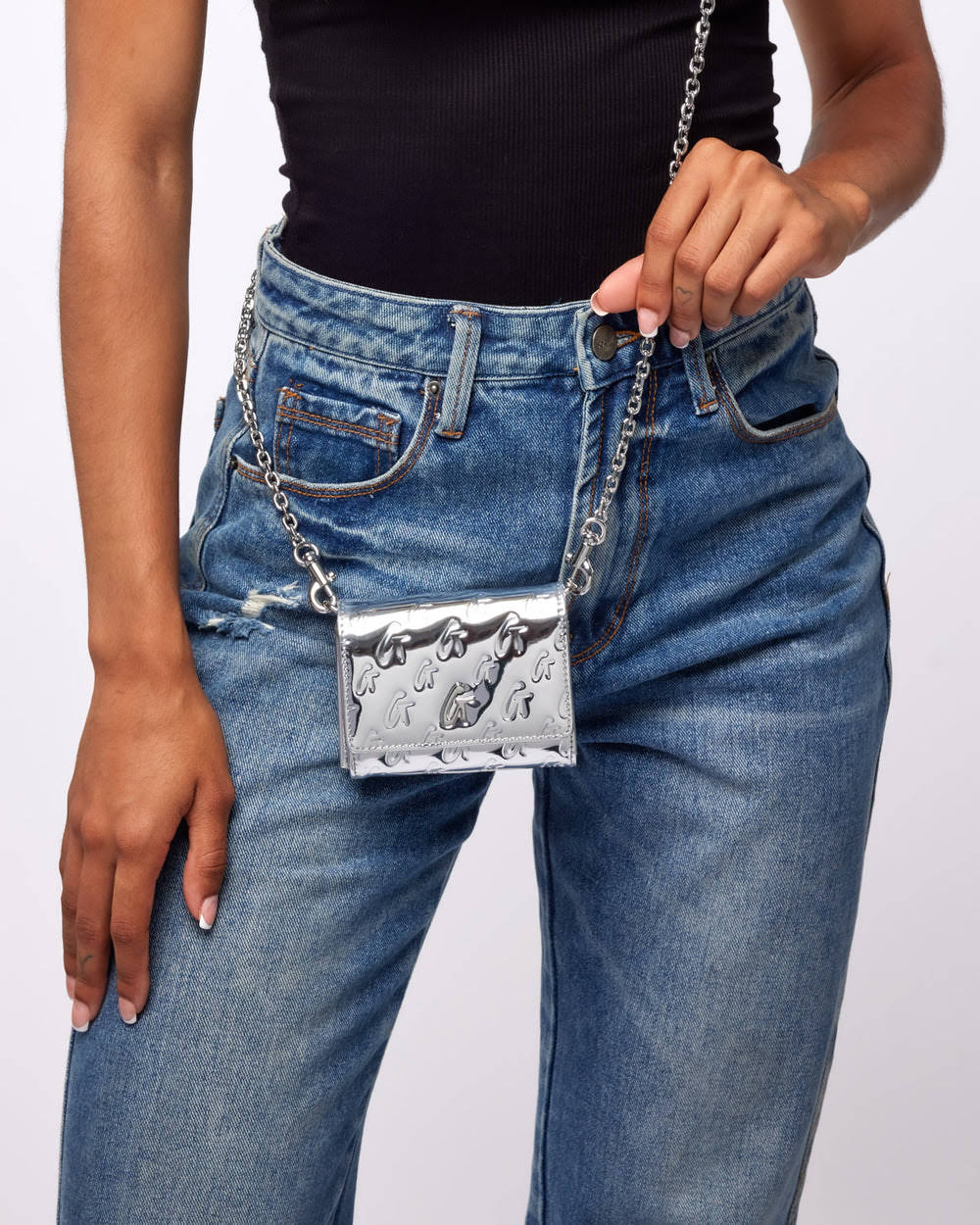 Metallic Vegan Leather Wallet Crossbody - Silver