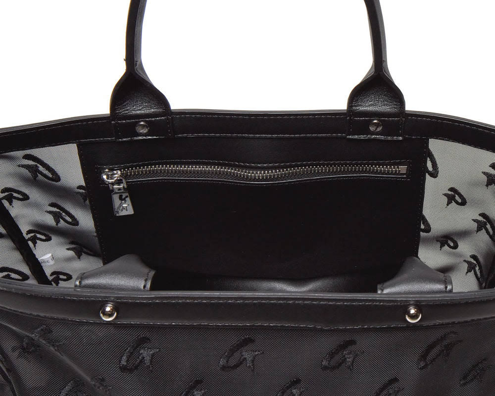 Mesh Tote Bag With Vegan Leather Trim - Black