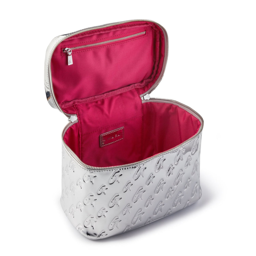 Large Metallic Vegan Leather Toiletry Bag - Silver