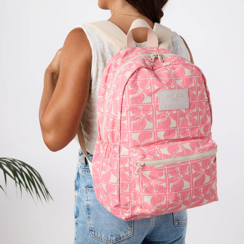 Ripstop Nylon Laptop Backpack - Floral Grid