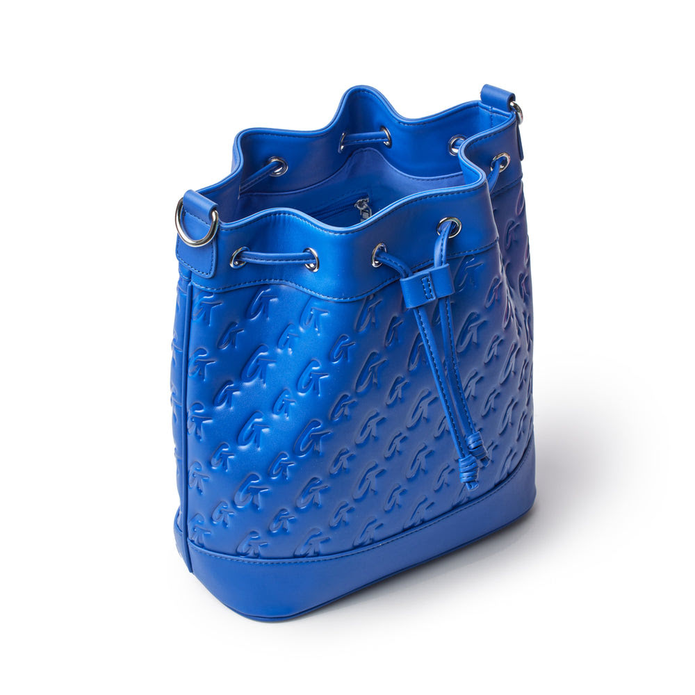 Large Vegan Leather Bucket Bag - Blue