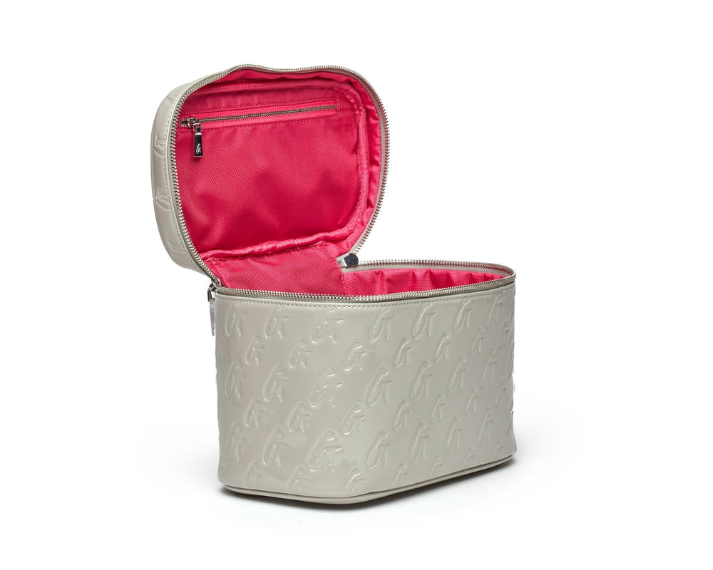 Large Mirrored Vegan Leather Toiletry Bag - Gray