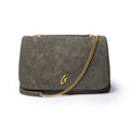 Large Vegan Suede Flap Bag - Olive Green