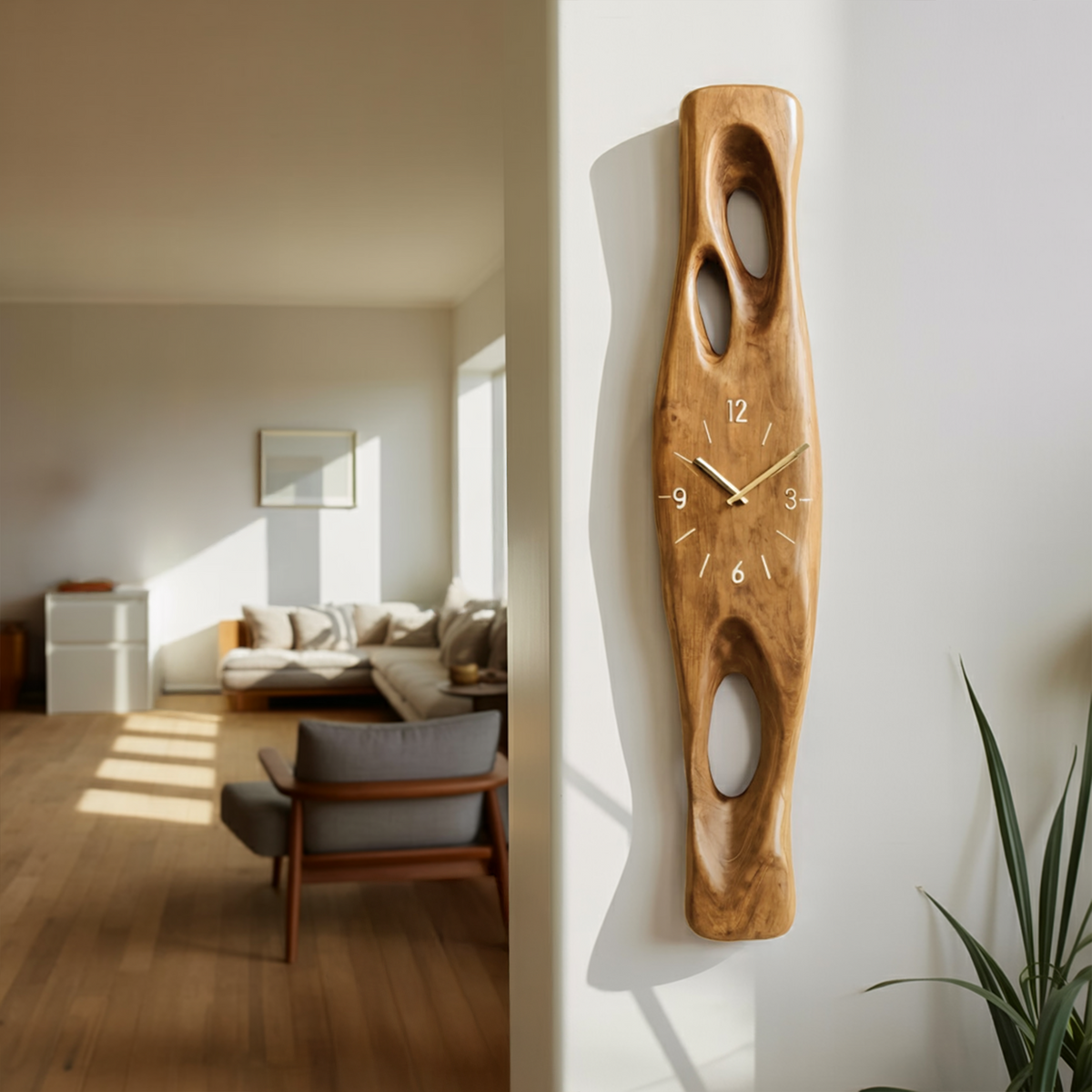 Minimalist Wooden Wall Clock Vertical Decor for Living Room - view 5