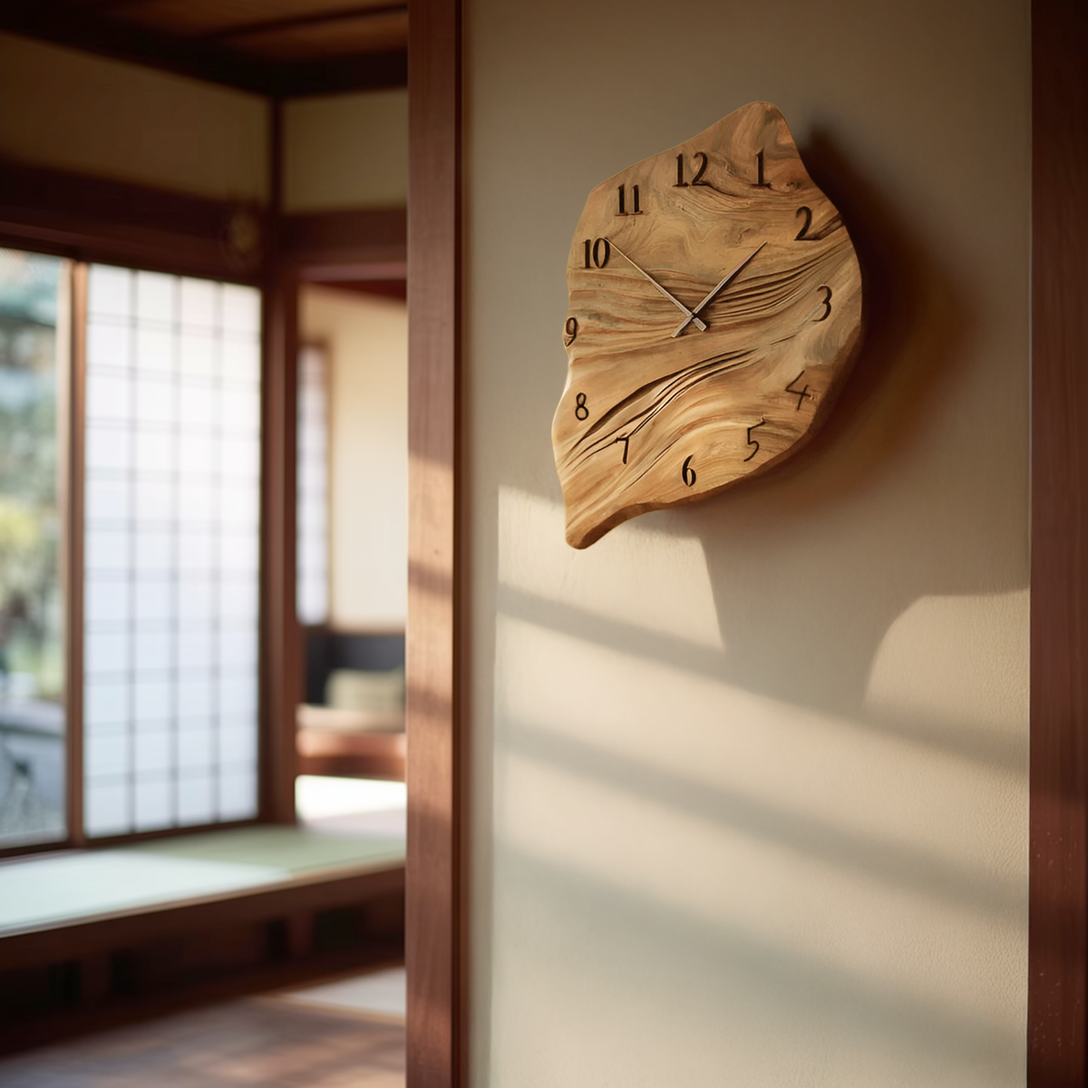 Minimalist Wall Clock, Handcrafted Organic Shape Solid Wood Decorative Timepiece - view 5