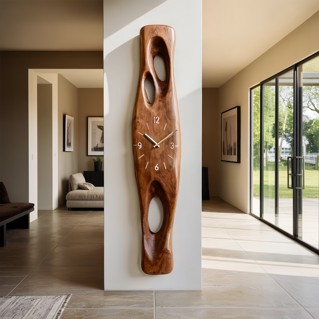 Minimalist Wooden Wall Clock Vertical Decor for Living Room - view 2