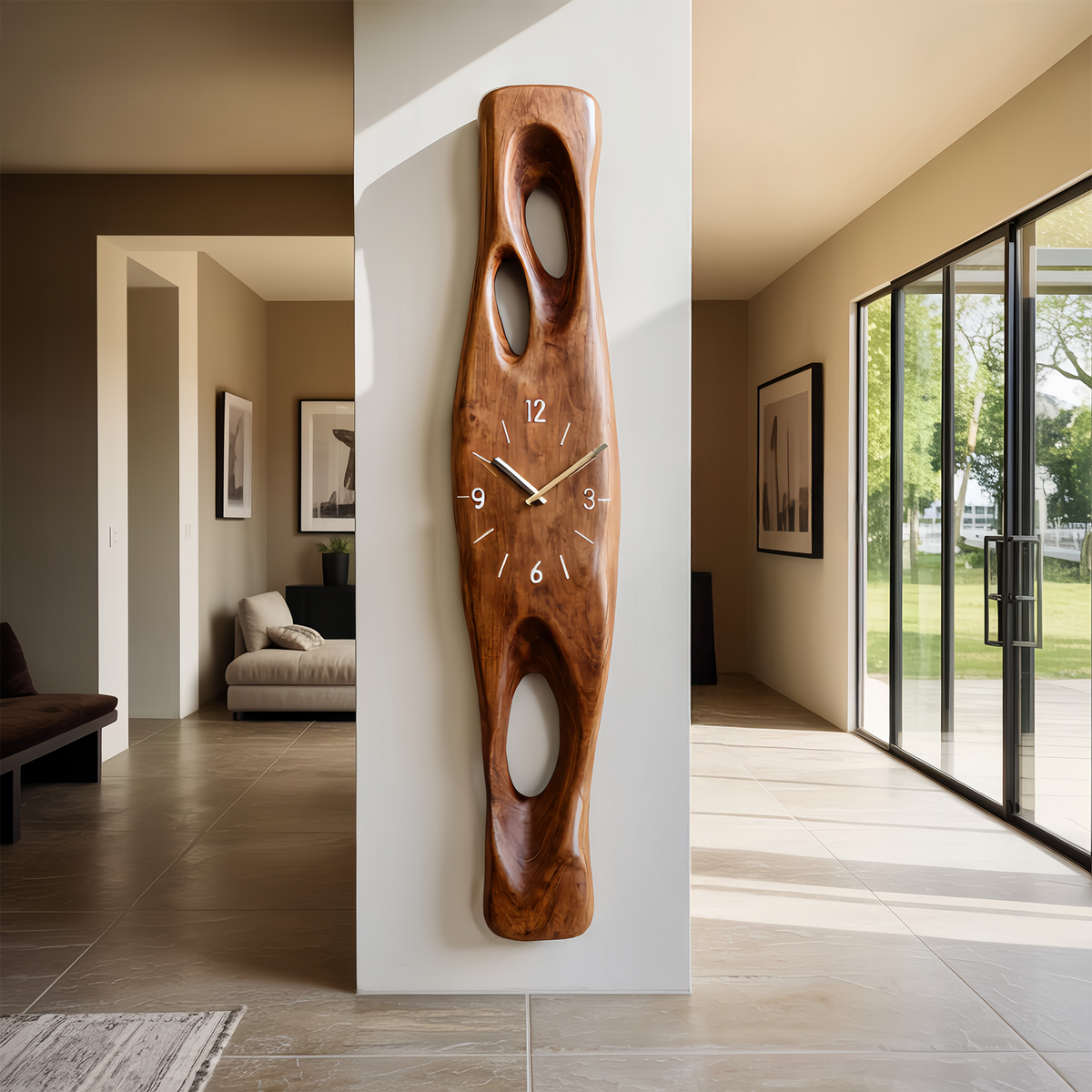Minimalist Wooden Wall Clock Vertical Decor for Living Room - view 2