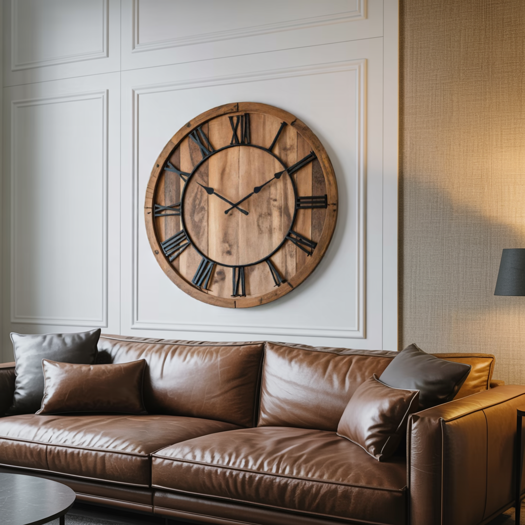 Oversized Rustic Wall Clock with Roman Numerals, Large Farmhouse Wooden Clock - view 2