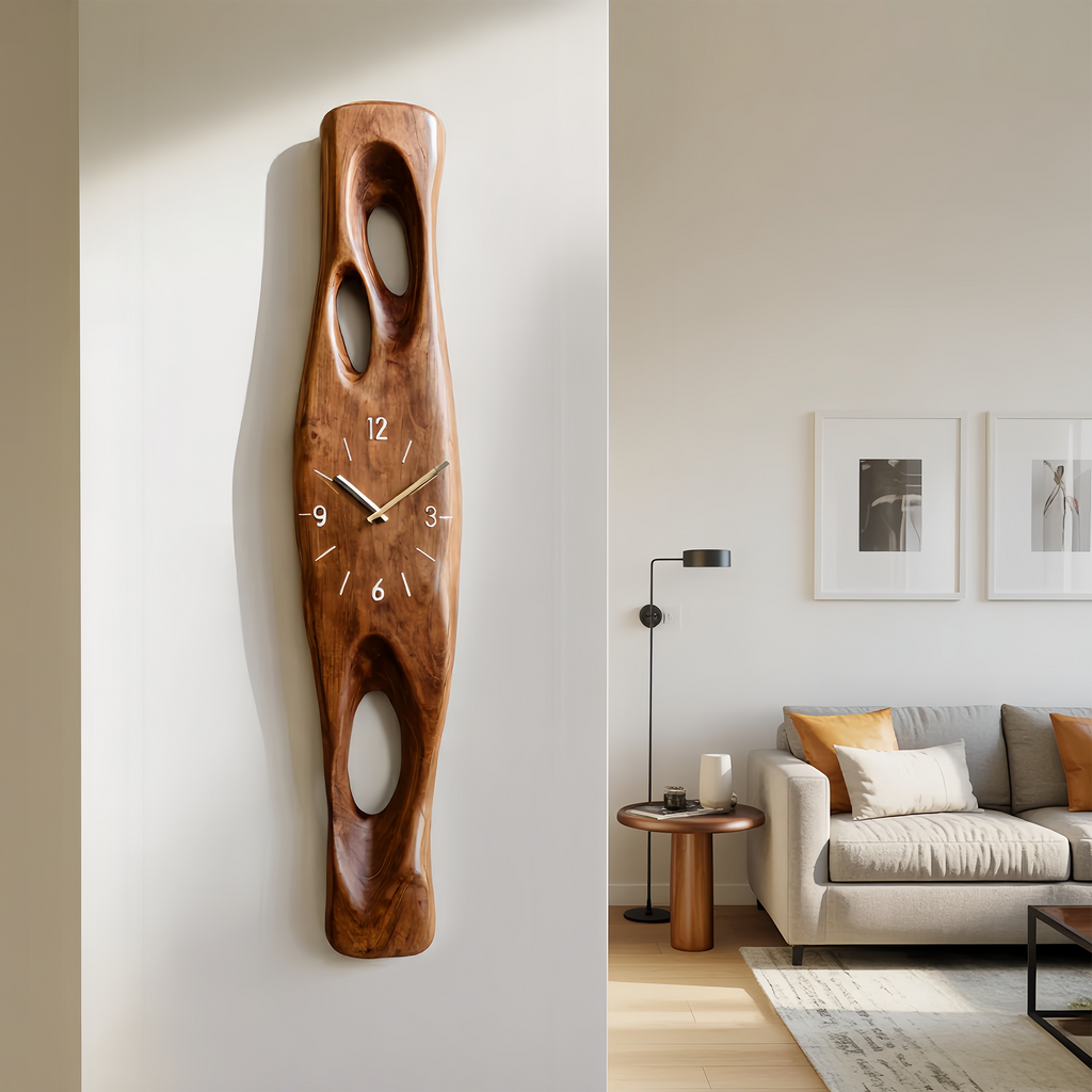 Minimalist Wooden Wall Clock Vertical Decor for Living Room - view 3