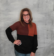 Load image into Gallery viewer, Black Waffle Knit  Multi Color Block Sweater
