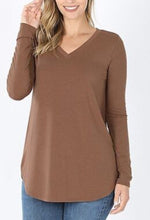 Load image into Gallery viewer, MOCHA LONG SLEEVE V-NECK TOP

