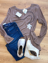 Load image into Gallery viewer, MOCHA LONG SLEEVE V-NECK TOP
