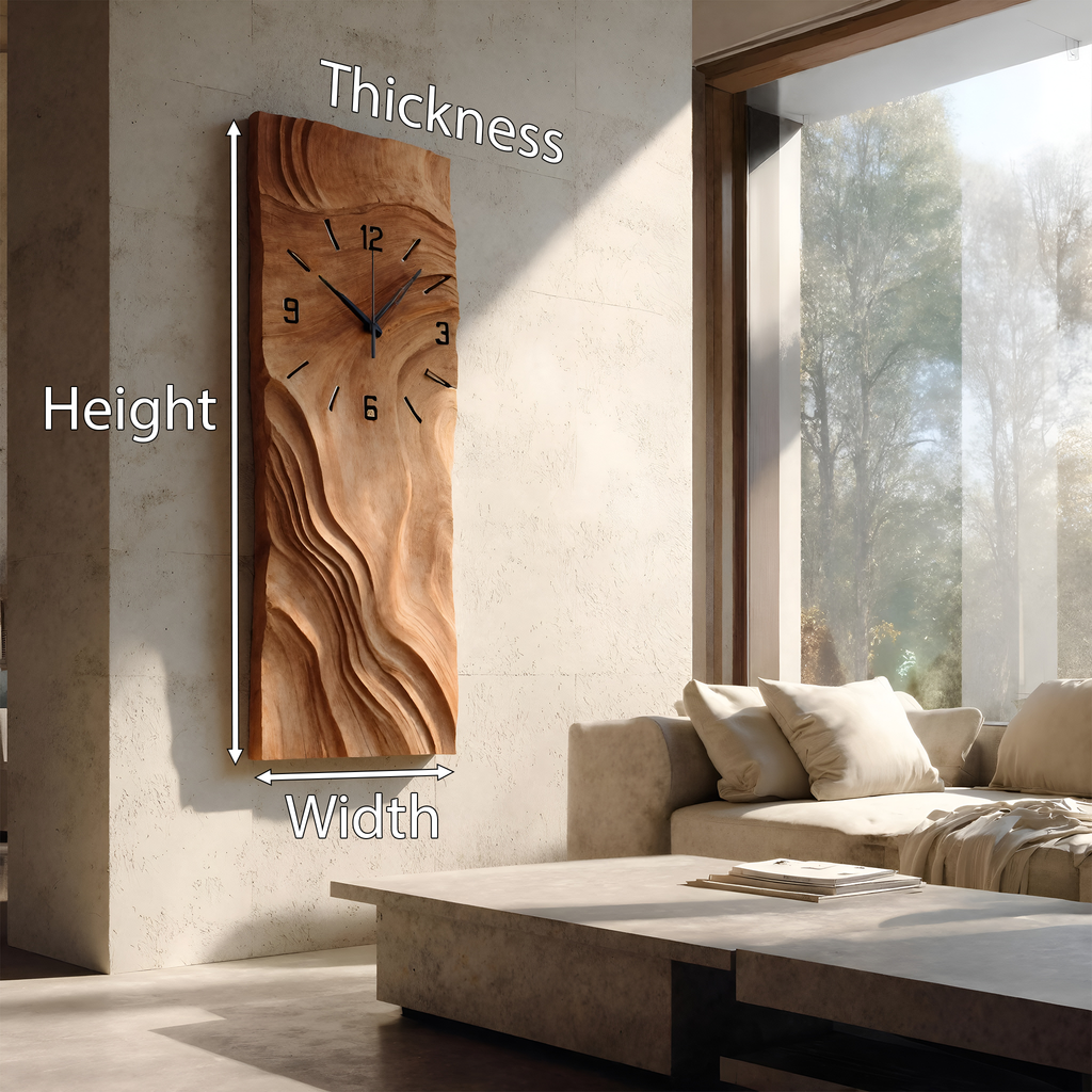 Organic Vertical Sculptural Wall Clock, Handcrafted Modern Wood Hanging Timepiece - view 8