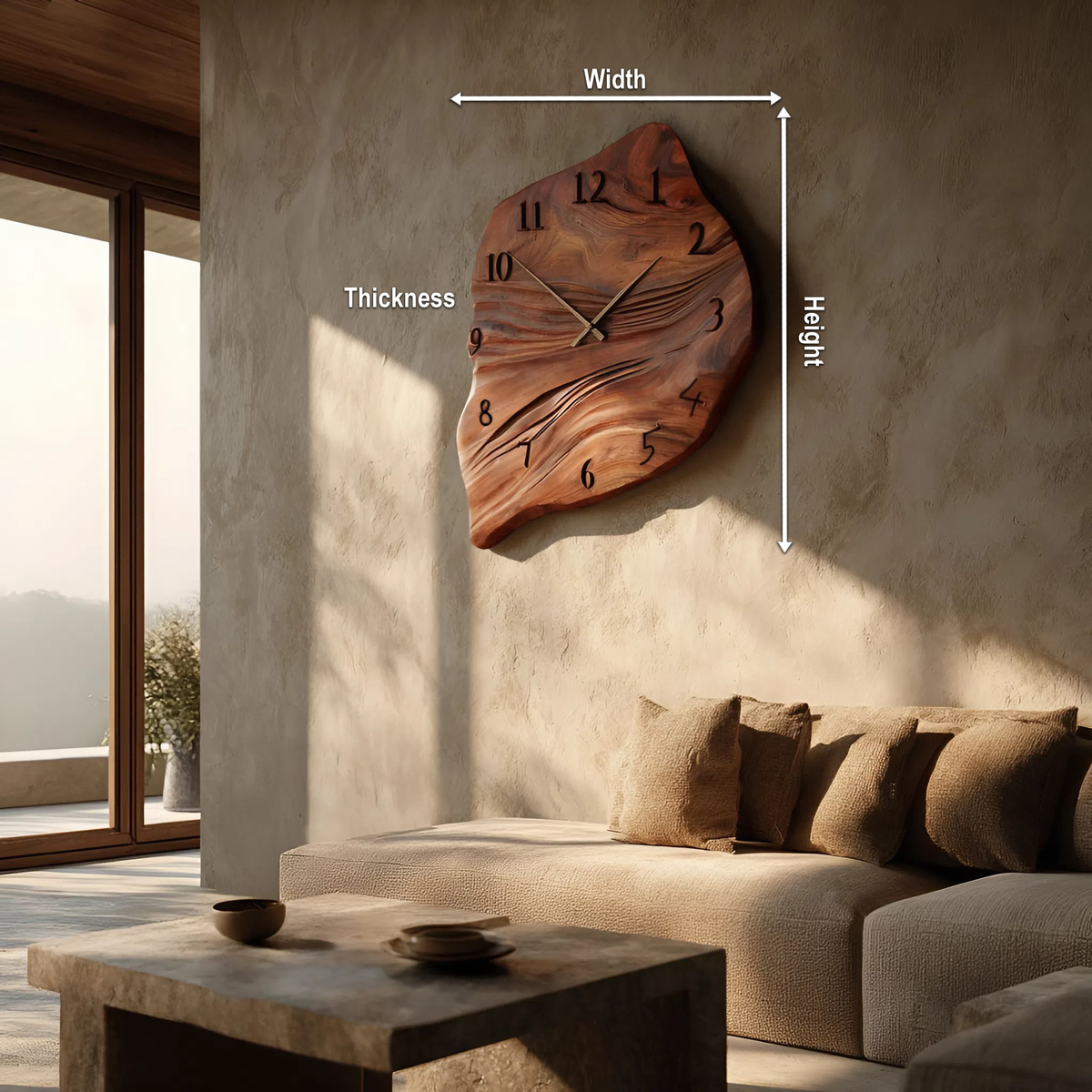 Minimalist Wall Clock, Handcrafted Organic Shape Solid Wood Decorative Timepiece - view 8
