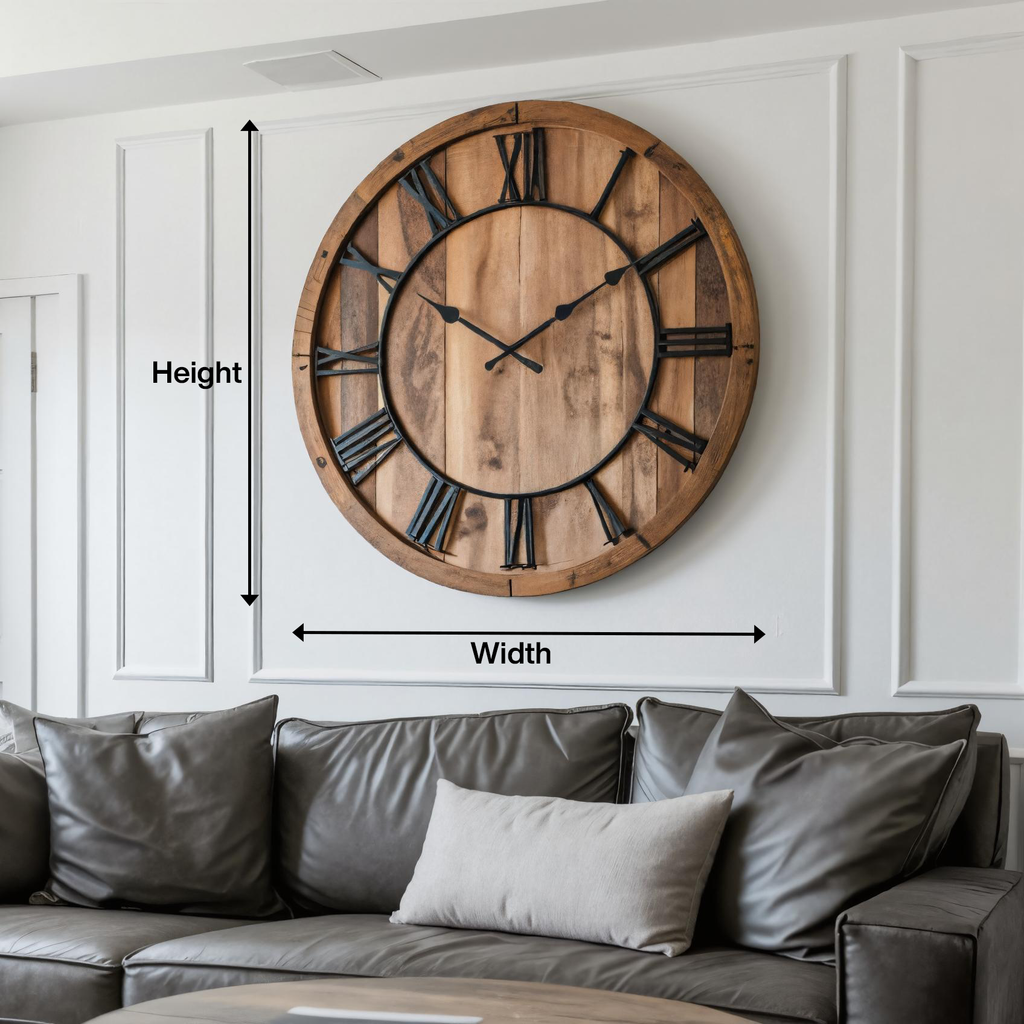 Oversized Rustic Wall Clock with Roman Numerals, Large Farmhouse Wooden Clock - view 8