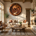 Rustic Wood Wall Clock, Mountain Landscape 3D Hand-Carved Nature Scene Wooden Clock
