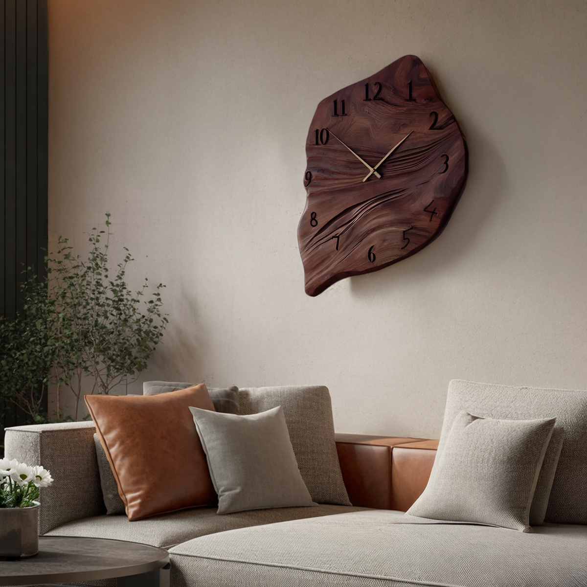 Minimalist Wall Clock, Handcrafted Organic Shape Solid Wood Decorative Timepiece - view 7