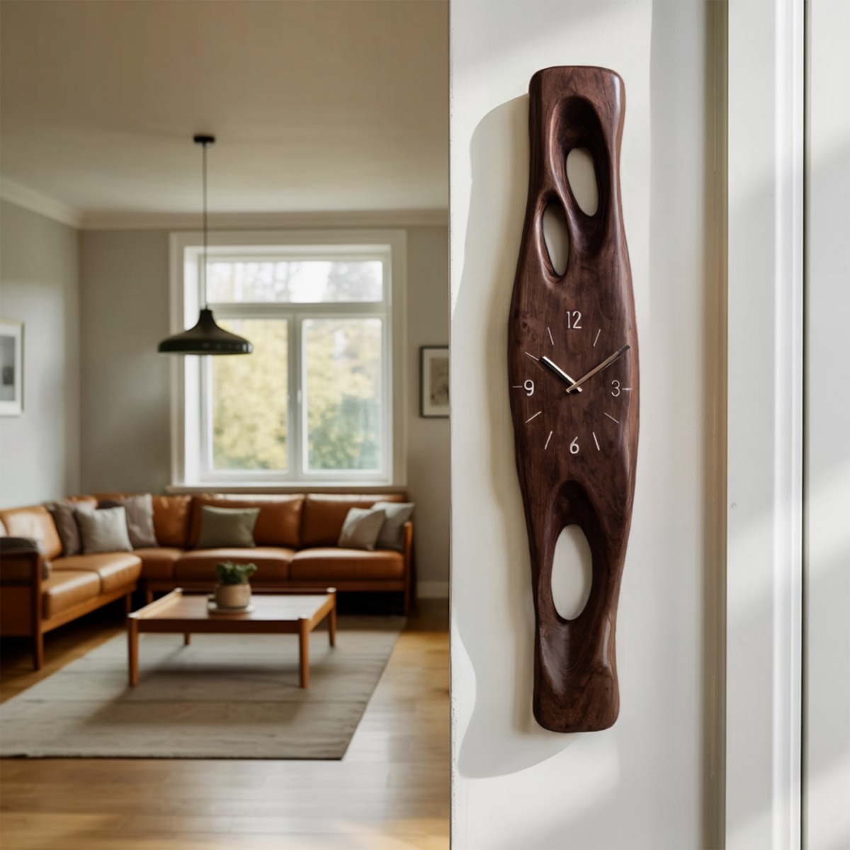 Minimalist Wooden Wall Clock Vertical Decor for Living Room - view 7