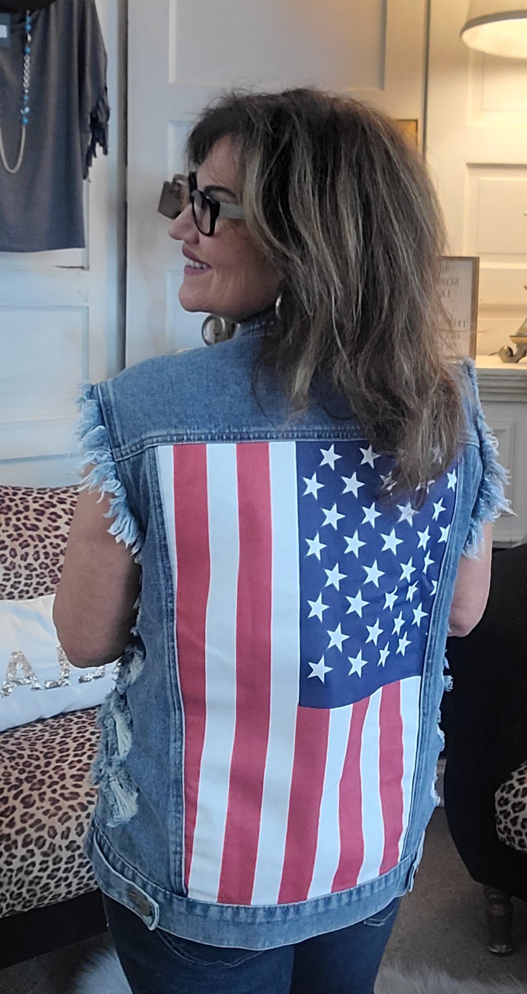 Distressed Flag Denim Vest