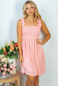 Dusty Pink Eyelet Dress with Ruffle Straps