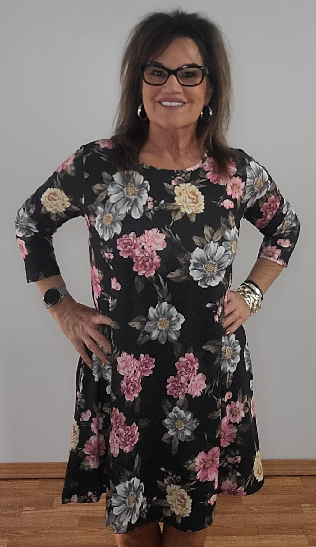 Charcoal Floral Print Dress.