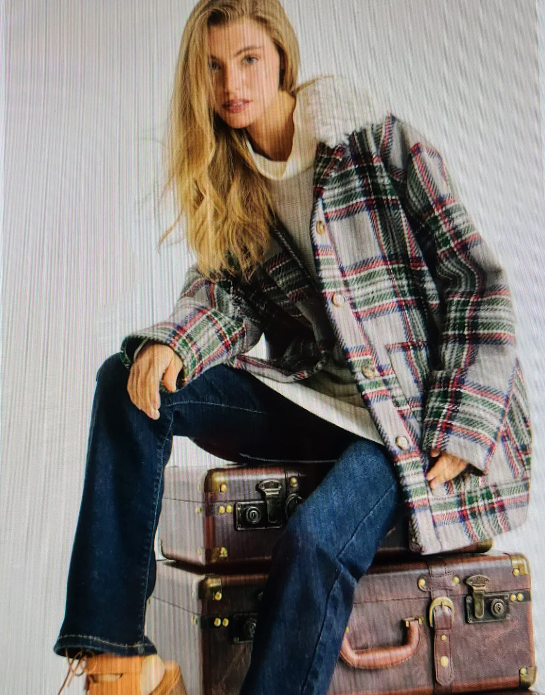 Plaid Winter Jacket With Fleece Collar