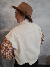 Load image into Gallery viewer, Cream Denim Jacket with Plaid Contrast
