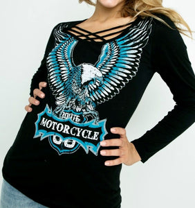 Long sleeve top with Eagle & Motorcycle